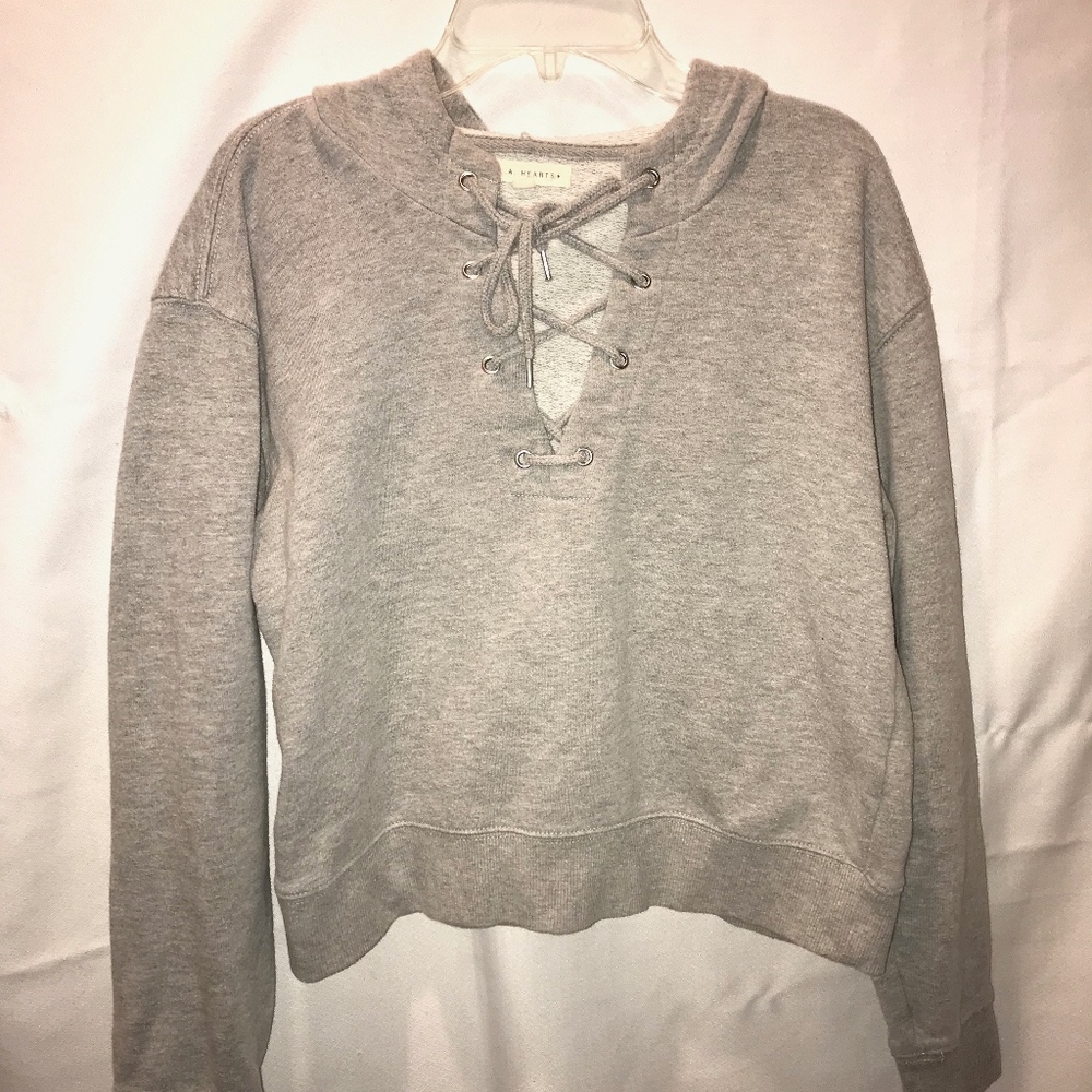 Grey hoodie with tie detailing